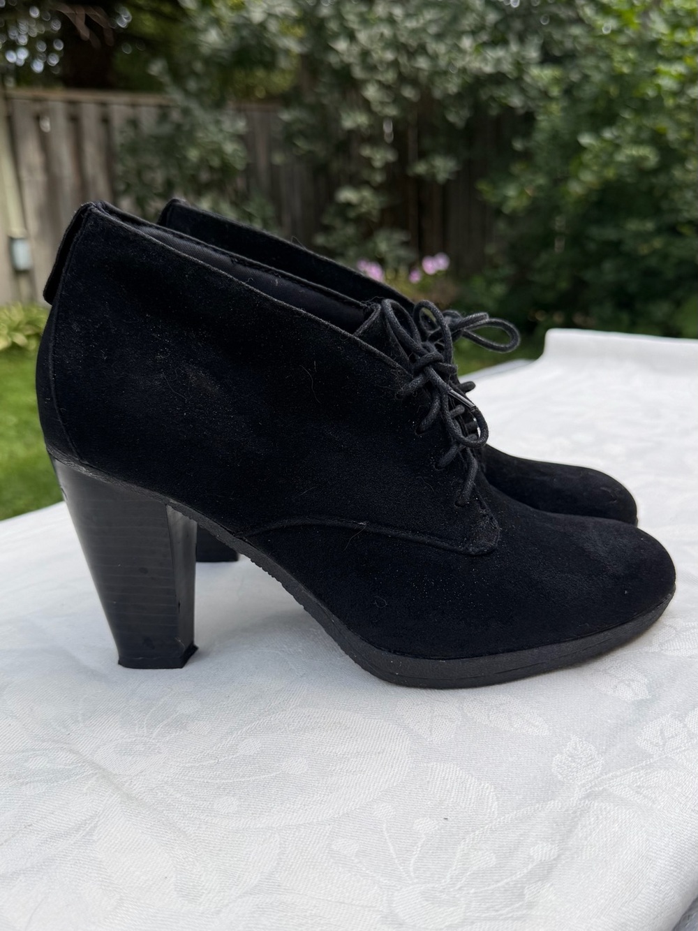Jessica Black Faux Suede Lace Up Ankle Boots Block Heel Platform Size 8